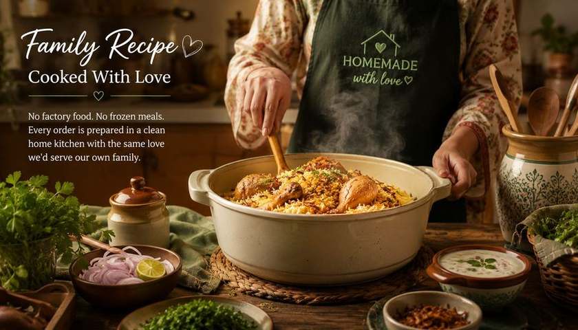 Family enjoying a homemade Karachi Jumma Biryani meal together