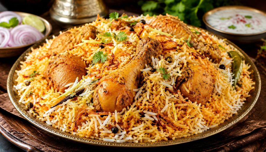 Karachi Chicken Biryani with basmati rice, potato and homemade masala